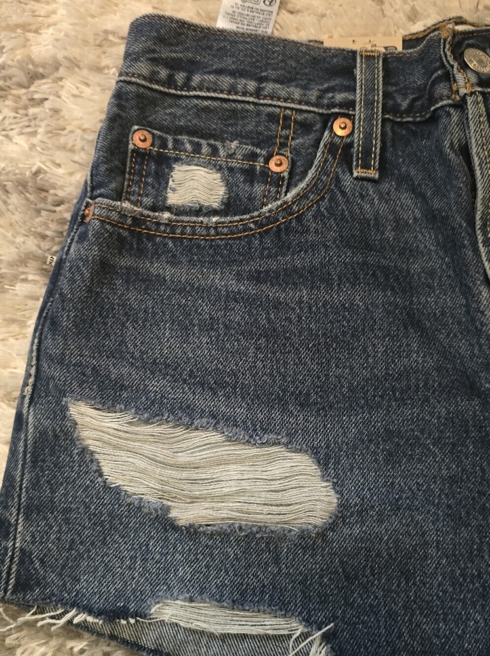 Levi's 501 High-Waist Distressed Denim Shorts - Dark Blue - Picture 3 of 6